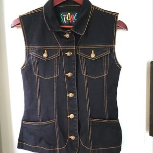 Vintage Stone Jeans Denim Dark Indigo Wash Button Down Vest